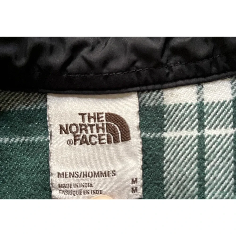 The North Face Shirt Mens Medium Green White Plaid Flannel Button Hiking Pockets